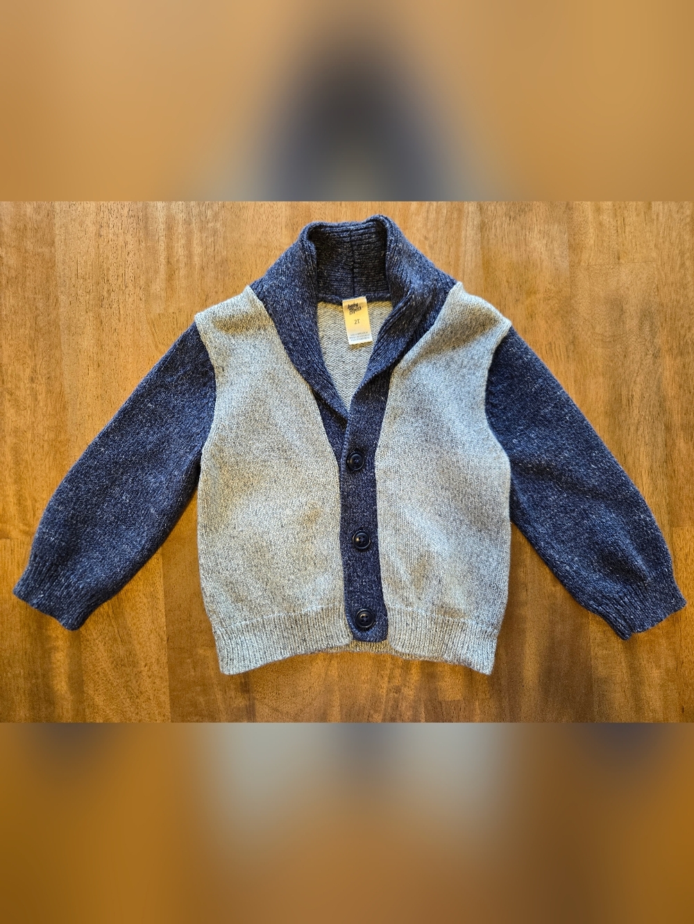 Toddler Shawl Collar Cardigan - Blue & Gray
